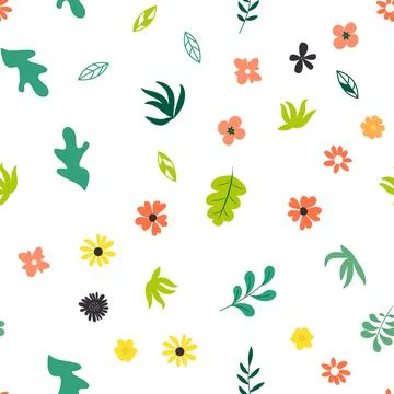 Seamless Pattern Background with Simple Flower and Leaves Design Elements. Ve Illustrazione stock
