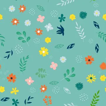 Seamless Pattern Background with Simple Flower and Leaves Design Elements. Ve イラスト素材