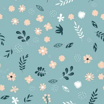 Seamless Pattern Background with Simple Flower and Leaves Design Elements. Ve 스톡 일러스트