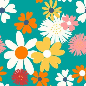 Seamless Pattern Background with Simple Flower Design Elements. Vector Illust 스톡 일러스트