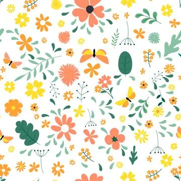 Seamless Pattern Background with Simple Flower Design Elements. Vector Illust Illustrazione stock
