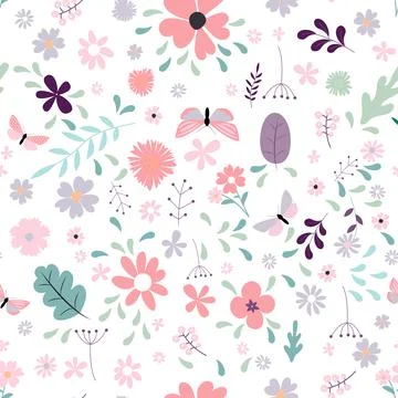 Seamless Pattern Background with Simple Flower Design Elements. Vector Illust Illustrazione stock