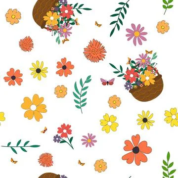Seamless Pattern Background with Simple Flower Design Elements. Vector Illust Illustrazione stock