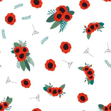 Seamless Pattern Background with Simple Flower Design Elements. Vector Illust Stock Illustration