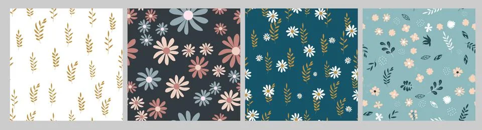 Seamless Pattern Background with Simple Flower Design Elements set. Vector Il Stock Illustration