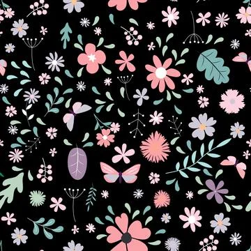 Seamless Pattern Background with Simple Flower Design Elements. Illustration Illustrazione stock