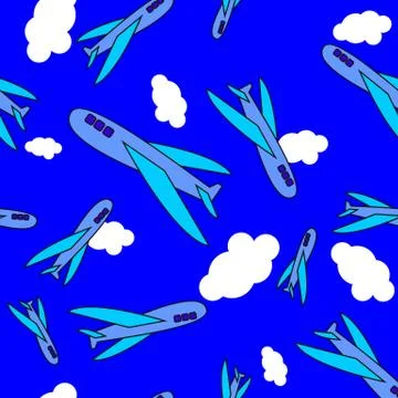 Seamless pattern background sky and vektonyj, cartoon airplanes, clouds 스톡 일러스트