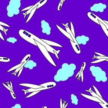 Seamless pattern background sky and vektonyj, cartoon airplanes, clouds Stock Illustration