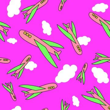 Seamless pattern background sky and vektonyj, cartoon airplanes, clouds 스톡 일러스트
