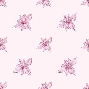 Seamless pattern, background. Small pink leaves on a white background. Basil Stock Illustration