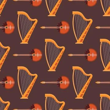 Seamless pattern background stringed musical instruments classical orchestra art Stock Illustration