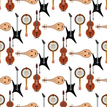Seamless pattern background stringed musical instruments classical orchestra art Stock Illustration