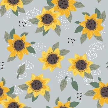 Seamless pattern background with sunflower, hand drawn vector illustration. Stock Illustration