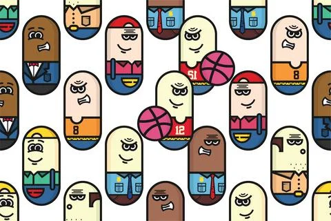 Seamless pattern background template with unique people character Stock Illustration