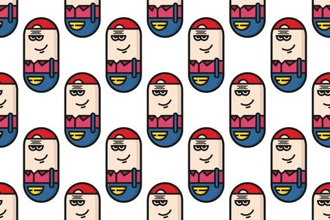 Seamless pattern background template with unique people character Stock Illustration