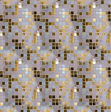 Seamless pattern - Background, texture - gold, blue and white tiles Stock Photos