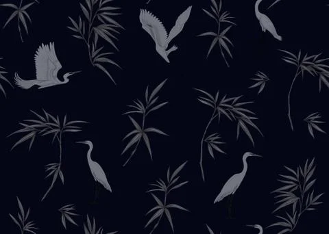 Seamless pattern, background. with tropical plants and flowers with orchid an Stock Illustration