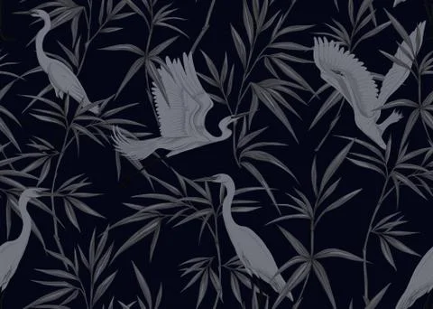 Seamless pattern, background. with tropical plants and flowers with orchid an Illustrazione stock