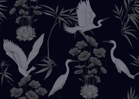 Seamless pattern, background. with tropical plants and flowers with orchid an Stock-Illustration