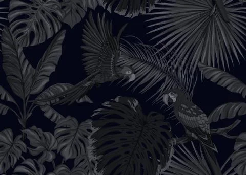 Seamless pattern, background. with tropical plants and flowers with orchid an Illustrazione stock