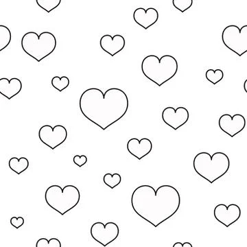 Seamless pattern background vector black line heart vector on white backgroun Illustrazione stock