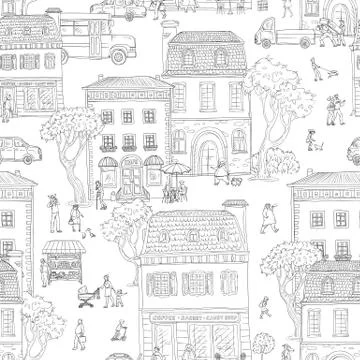 Seamless pattern background. Vector illustration. Urban street in the European Stock Illustration