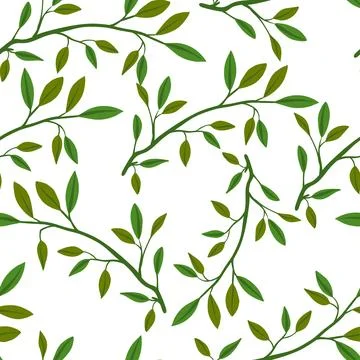 Seamless pattern background vector illustration of branches with leaves and b Stock Illustration