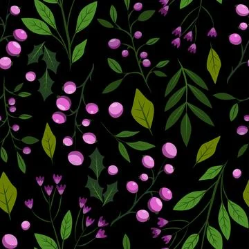 Seamless pattern background vector illustration of branches with leaves and b Illustrazione stock