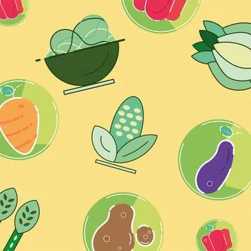 Seamless pattern background with vegan food icons Vector Stock Illustration