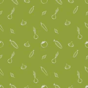 Seamless pattern background with vegetables and fruits. Green and white Stock Illustration