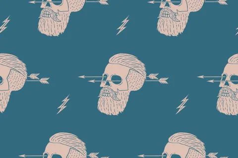 Seamless pattern background of vintage skull hipster with arrow Stock Illustration