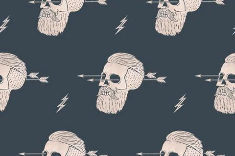 Seamless pattern background of vintage skull hipster with arrow Illustrazione stock