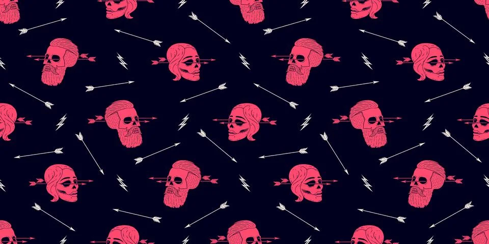 Seamless pattern background of vintage skull hipster with arrow Stock Illustration