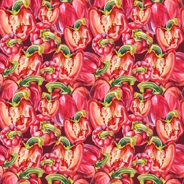 Seamless pattern background with watercolor red bell pepper. Hand-drawn sweet Stock Illustration