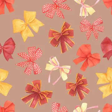 Seamless pattern background with yellow and red bow and bow-tie on dark Stockillustratie