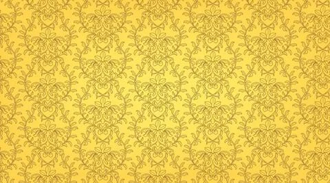 Seamless Pattern Backgrounds, Islamic Arabesque Pattern (Lines Only, Yellow bg) Stock Illustration