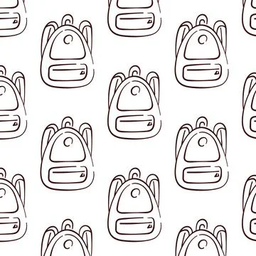 Seamless pattern with backpack in doodle style. Back to school sketch design for Stock Illustration