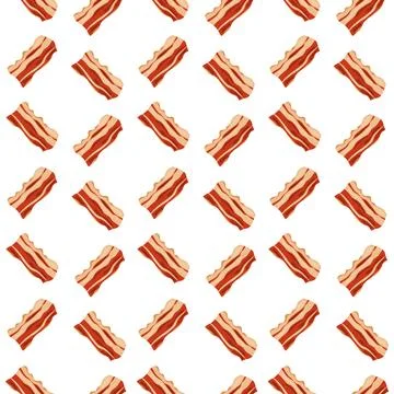Seamless Pattern with Bacon Slices on White Background Food Texture Flat Stock Illustration