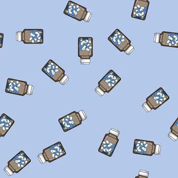 Seamless pattern bacteria antibiotic pills cartoon vector Stock Illustration