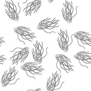 Seamless pattern bacteria cell sketch hand drawn Illustrazione stock