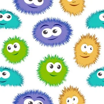 Seamless pattern bacteria with colorful monster face. Vector background with Stock Illustration