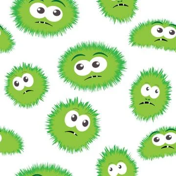 Seamless pattern bacteria with monster face. Vector background with cartoon Stock Illustration