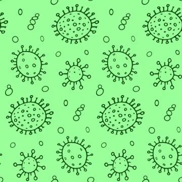 Seamless pattern bacterium virus vector illustration. Stop COVID-19. Outline  Stock-Illustration