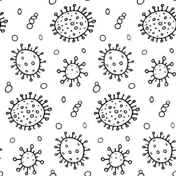 Seamless pattern bacterium virus vector illustration. Stop COVID-19. Black an Illustrazione stock