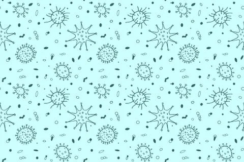 Seamless pattern bacterium virus vector illustration. Stop COVID-19. Outline  Stock Illustration