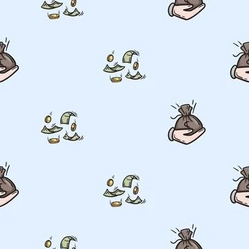 Seamless pattern with bag of money and coins Stock Illustration
