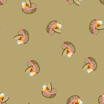 Seamless pattern bag picnic basket cartoon vector Illustrazione stock
