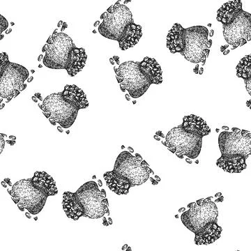 Seamless pattern bag treasure gold sketch hand drawn Stock Illustration