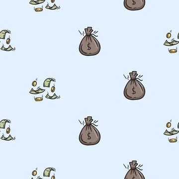 Seamless pattern with bag of wealth, money, coins Stock Illustration