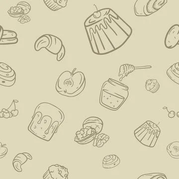 Seamless pattern with baked goods and ingredients Stock Illustration